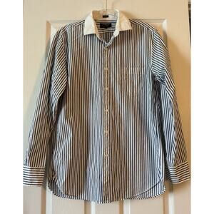 J Crew Thompson Shirtings M 15 15 1/2 80s 2 Ply Blue White Striped Men's Shirt